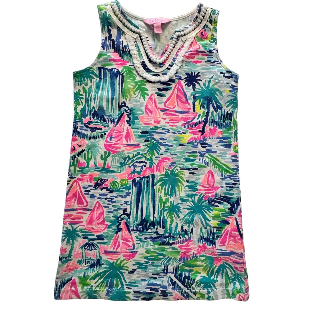 Lilly‎ Pulitzer Girls M 6-7 Tropical Sailboat French Terry Shift Dress 29479